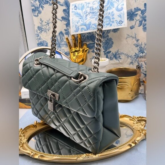 🆕 KURT GEIGER LONDON 🧿 NWOT Brixton Lock Quilted Leather Shoulder Bag, Green - Picture 6 of 16